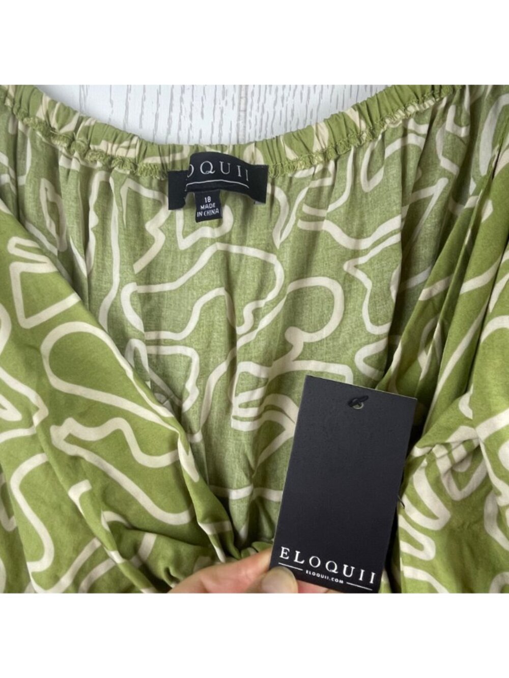Eloquii Green Abstract Print Maxi Dress With Puff Sleeves & Tie Front Size 18 - Picture 4 of 9